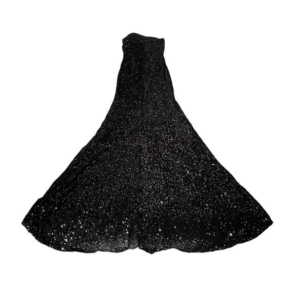 Formal Gown Sz 2 - Black Velvet w/ Sequins Throughout - High Slit & Train - EUC - Picture 2 of 14